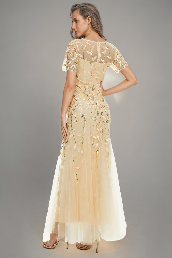 Mermaid Leaves Lace Mother Dress with Short Sleeves