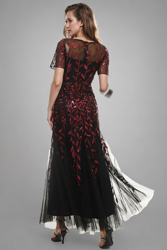 Mermaid Leaves Lace Mother Dress with Short Sleeves