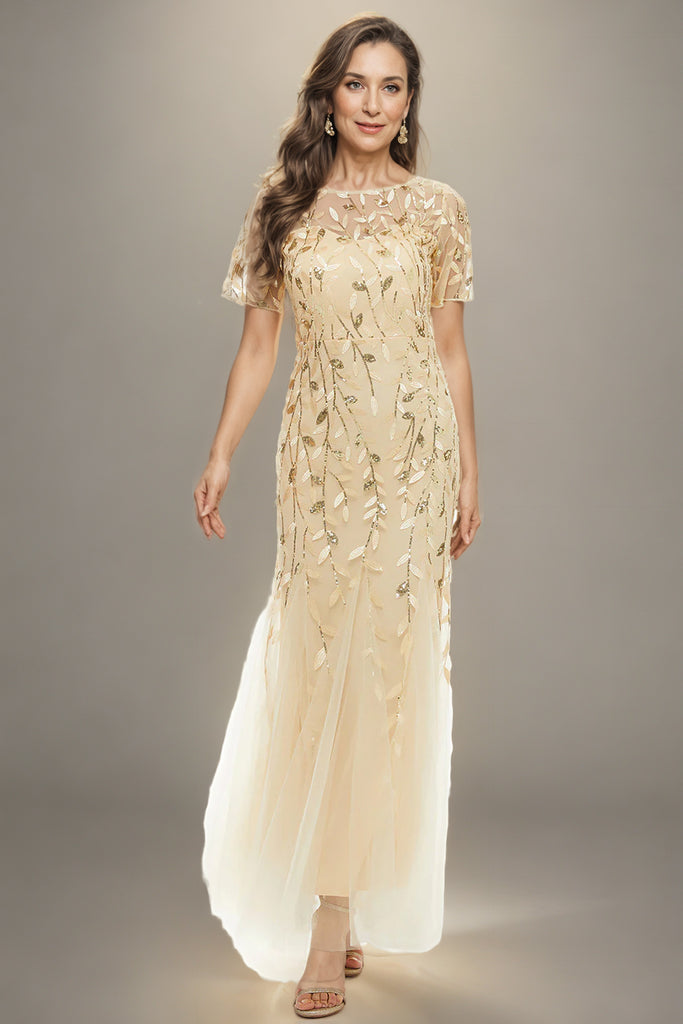 Mermaid Leaves Lace Mother Dress with Short Sleeves