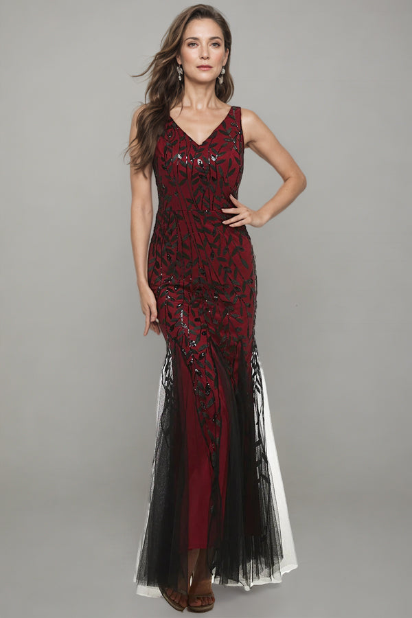 Mermaid Leaves Sequins Tulle Long Mother Of The Bride Dress-Pgmdress