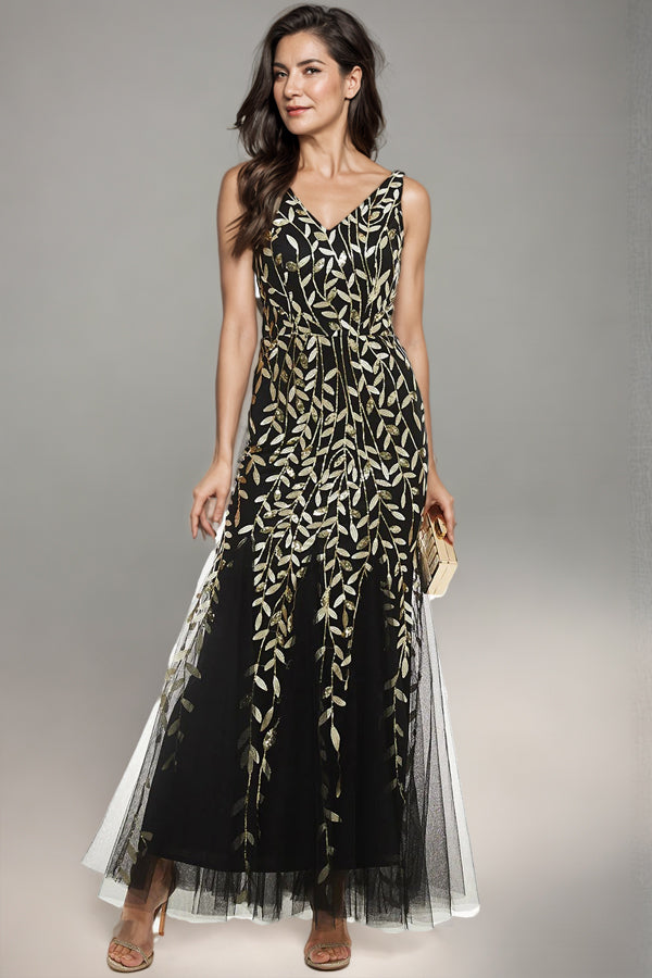 Mermaid Leaves Sequins Tulle Long Mother Of The Bride Dress-Pgmdress