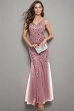 Mermaid Leaves Sequins Tulle Long Mother Of The Bride Dress-Pgmdress