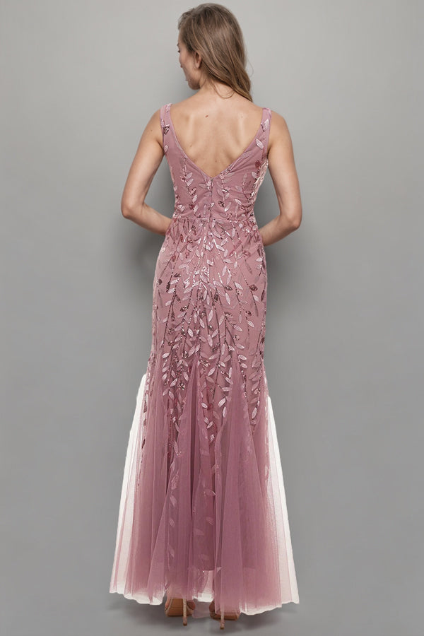 Mermaid Leaves Sequins Tulle Long Mother Of The Bride Dress-Pgmdress