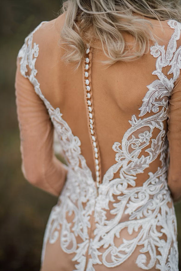 Mermaid Long Sleeves Bohemian Wedding Dresses With Appliques WD696-Pgmdress