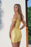 Mermaid Off Shoulder Yellow Homecoming Dress Party Dress-Pgmdress