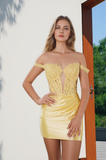 Mermaid Off Shoulder Yellow Homecoming Dress Party Dress-Pgmdress
