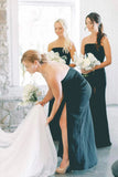 Mermaid Satin Sleeveless Black Long Bridesmaid Dress with Slit BD144-Pgmdress