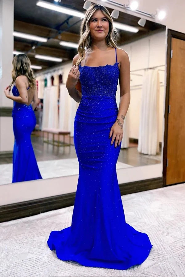 Mermaid Satin Spaghetti Straps Prom Dress Formal Dress PSK520-Pgmdress