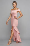 Mermaid Scoop Neck Ruffled Pink Mother of the Bride Dress-Pgmdress