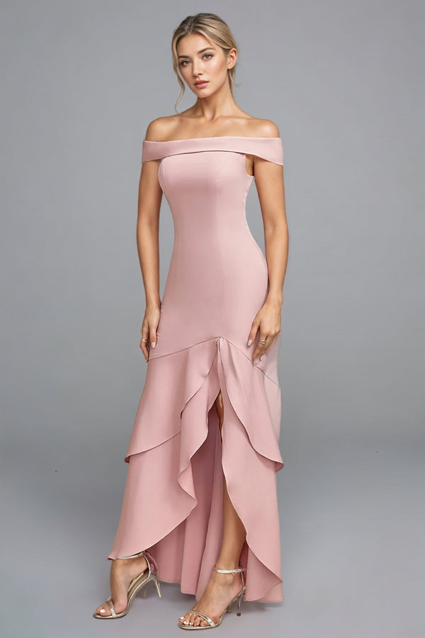Mermaid Scoop Neck Ruffled Pink Mother of the Bride Dress-Pgmdress