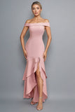 Mermaid Scoop Neck Ruffled Pink Mother of the Bride Dress-Pgmdress