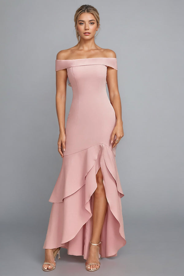 Mermaid Scoop Neck Ruffled Pink Mother of the Bride Dress-Pgmdress