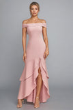 Mermaid Scoop Neck Ruffled Pink Mother of the Bride Dress