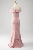 Mermaid Scoop Neck Ruffled Pink Mother of the Bride Dress-Pgmdress