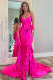 Mermaid Spaghetti Straps Corset Pink Long Prom Dress with Slit PSK617-Pgmdress