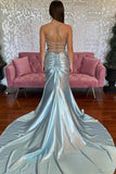 Mermaid Spaghetti Straps Corset Pink Long Prom Dress with Slit PSK617-Pgmdress