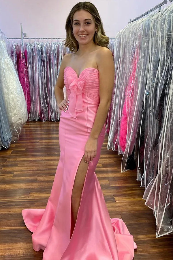 Robe de bal longue jaune style sirène sans bretelles avec nœud PSK670