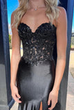 Mermaid Sweetheart Satin Black Long Prom Dress with Beading PSK622-Pgmdress