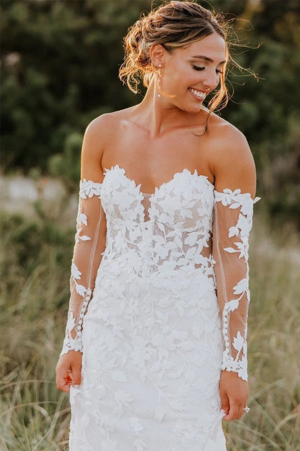 slim fit dress slacks Boho A-Line Lace Wedding Dress with Long Tassel Sleeves main image 1