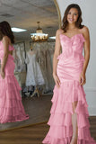 Mermaid V-Neck Ruffle Chiffon Yellow Flower Prom Dress PSK705-Pgmdress