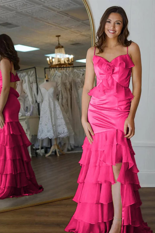 Mermaid V-Neck Ruffle Chiffon Yellow Flower Prom Dress PSK705-Pgmdress