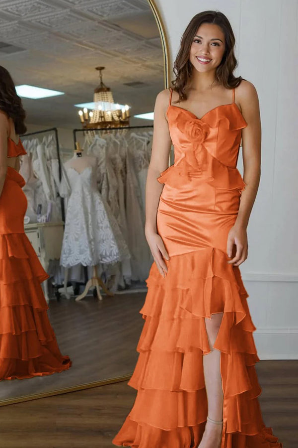 Mermaid V-Neck Ruffle Chiffon Yellow Flower Prom Dress PSK705-Pgmdress