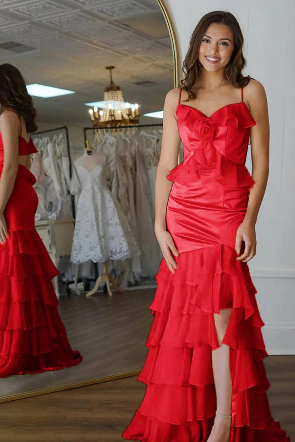 Mermaid V-Neck Ruffle Chiffon Yellow Flower Prom Dress PSK705-Pgmdress