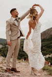 Mermaid V-neck Open Back Lace Appliques Bohemian Wedding Dresses WD639-Pgmdress