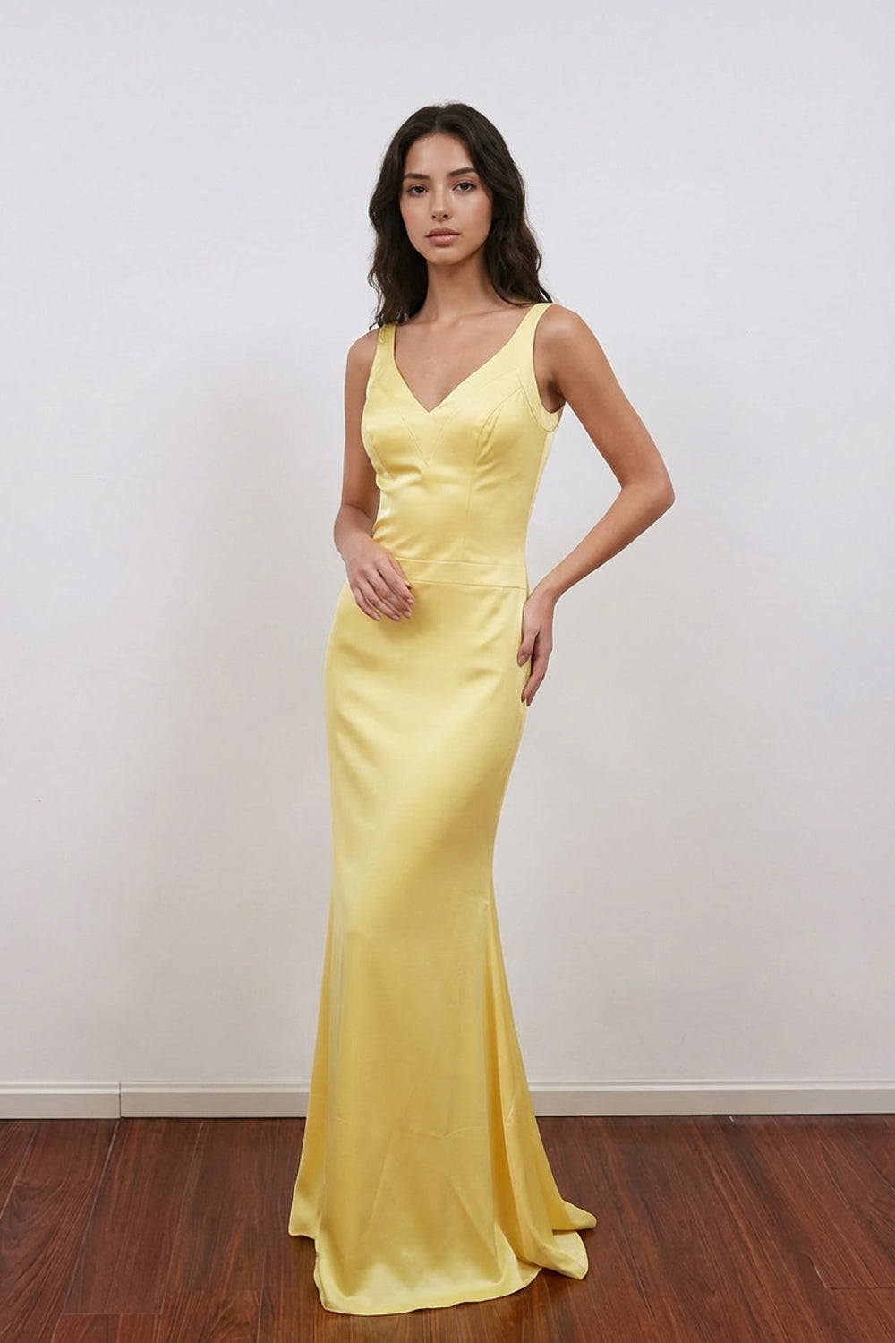 mermaid dress yellow V-neck Open Back Long Prom Party Dress US12 / Custom Color perfect for prom Boho Wedding Dress For Floral Prom & Formal Dresses Size/Width:6.5-D