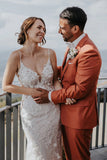 Mermaid V Neck Bohemian Wedding Dress with Lace Appliques WD782-Pgmdress