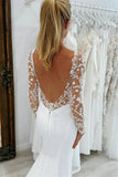 Mermaid V Neck Long Sleeves Lace Appliques Wedding Dress Bridal Gown-Pgmdress