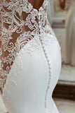 Mermaid White Long Boho Wedding Dress with Court Train WD772-Pgmdress
