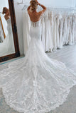 Mermaid White Long Wedding Dress with Lace Appliques WD770-Pgmdress