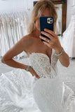 Mermaid White Long Wedding Dress with Lace Appliques WD770-Pgmdress