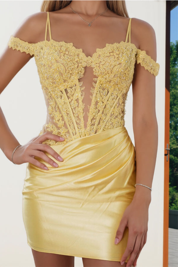 Mermaid Off Shoulder Yellow Homecoming Dress Party Dress