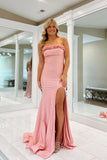 Mermaid Ruffles Strapless Yellow Long Prom Dress with Slit PSK704