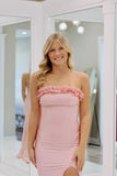 Mermaid Ruffles Strapless Yellow Long Prom Dress with Slit PSK704