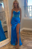 Mermaid Strapless Satin Royal Blue Prom Dress With Beading PSK632-Pgmdress