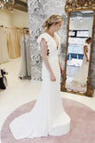 Mermaid V-Neck Cap Sleeves Wedding Dress with Ruffles WD743-Pgmdress