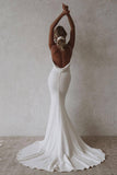 Mermaid V-Neck Elastic White Satin Long Wedding Dress WD769-Pgmdress