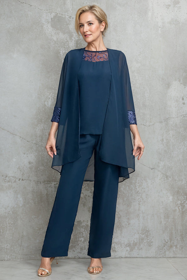 Blue Dressy Pants Suits For Evening Wear Navy Blue Chiffon Mother Of The Bride Pants Suit Blue Dressy Pants Suits For Evening Wear Navy Blue Chiffon Mother Of The Bride Pants Suit