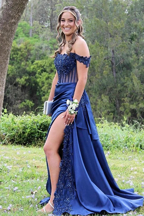 white christmas dresses Long Off Shoulder Fitted Prom Dress by LaDivine CA109 – The Dress Outlet main image 0