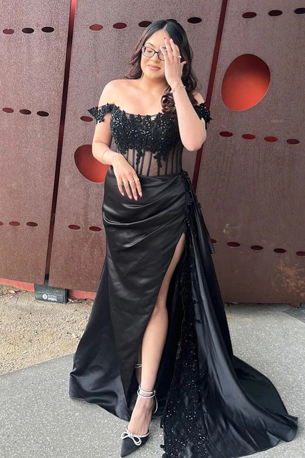Off-Shoulder Mermaid Floral Long Prom Dress with Slit PSK502  Pgmdress