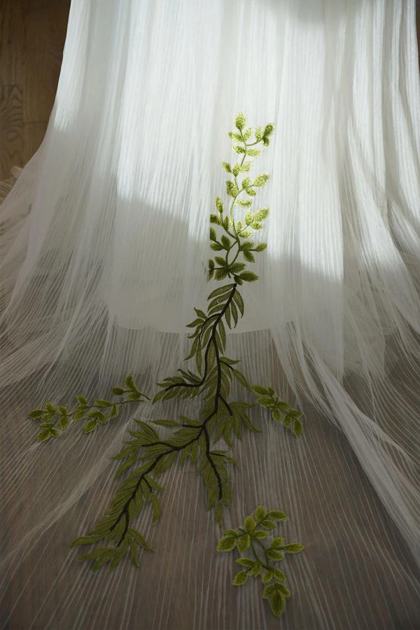 Off Shoulder Green Lace Forest Fairy Wedding Dress Bridal Gown-Pgmdress