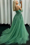 Off Shoulder Green Lace Long Prom Dresses Green Formal Gown PSK549-Pgmdress