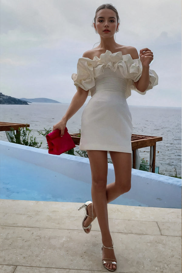 Off Shoulder Sleeveless Satin Mini Homecoming Dress With Ruffles PD540-Pgmdress