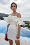 Off Shoulder Sleeveless Satin Homecoming Dress With Ruffles PD540