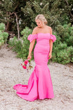 Robe de bal longue rose vif à épaules dénudées et sans bretelles PSK571