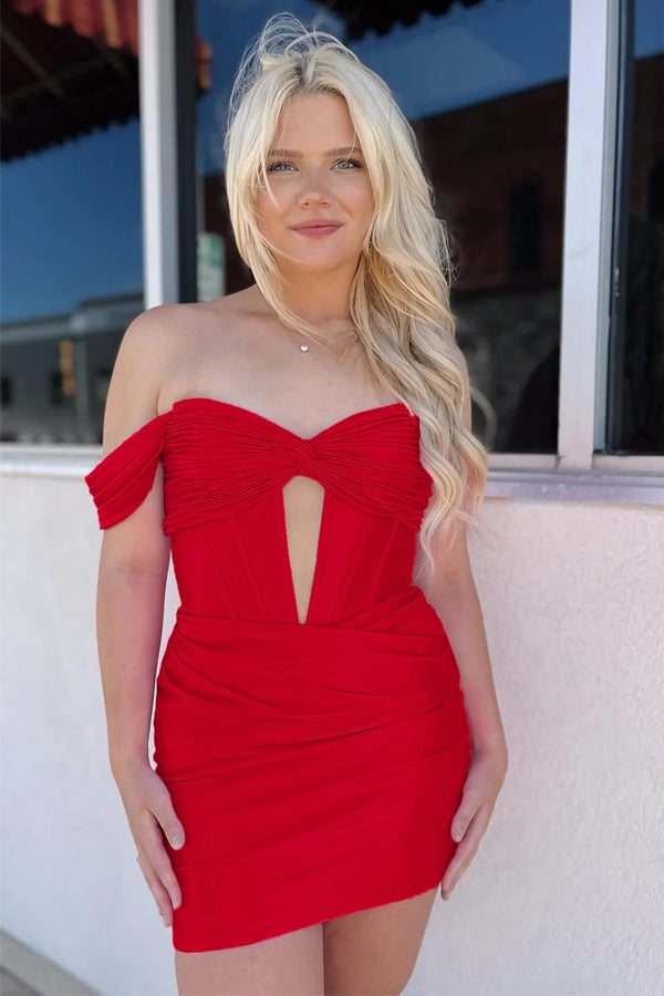 off the shoulder homecoming dress tight Straps A-Line Chiffon Red Short Dress Homecoming Dresses, MH461 –  Musebridals