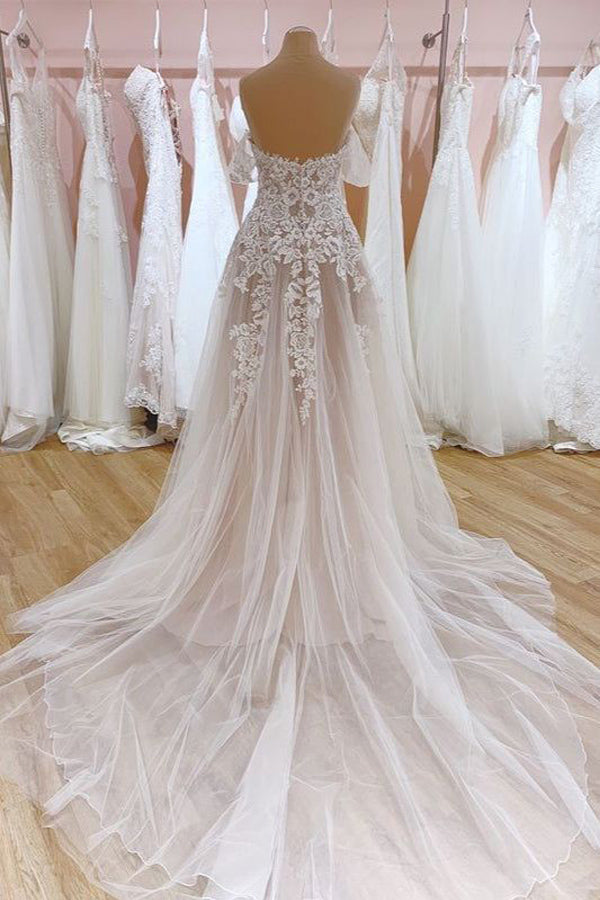 Off The Shoulder Lace Wedding Dress Elegant Bridal Gowns WD781-Pgmdress